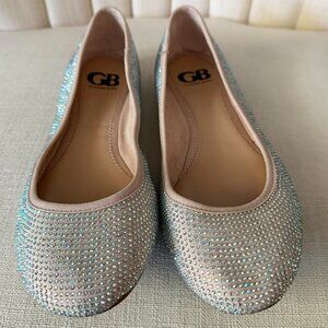 size 9M GIANNI BINI rhinestone ballet flats nude sparkly womens jeweled dress